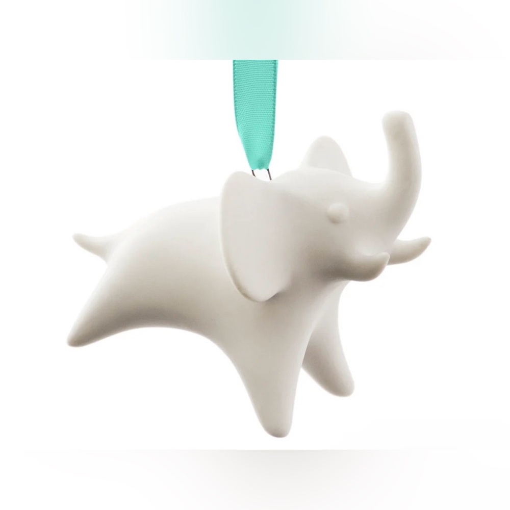 Jonathan Adler Cream Elephant Ornament with Teal Ribbon - SOLD OUT!